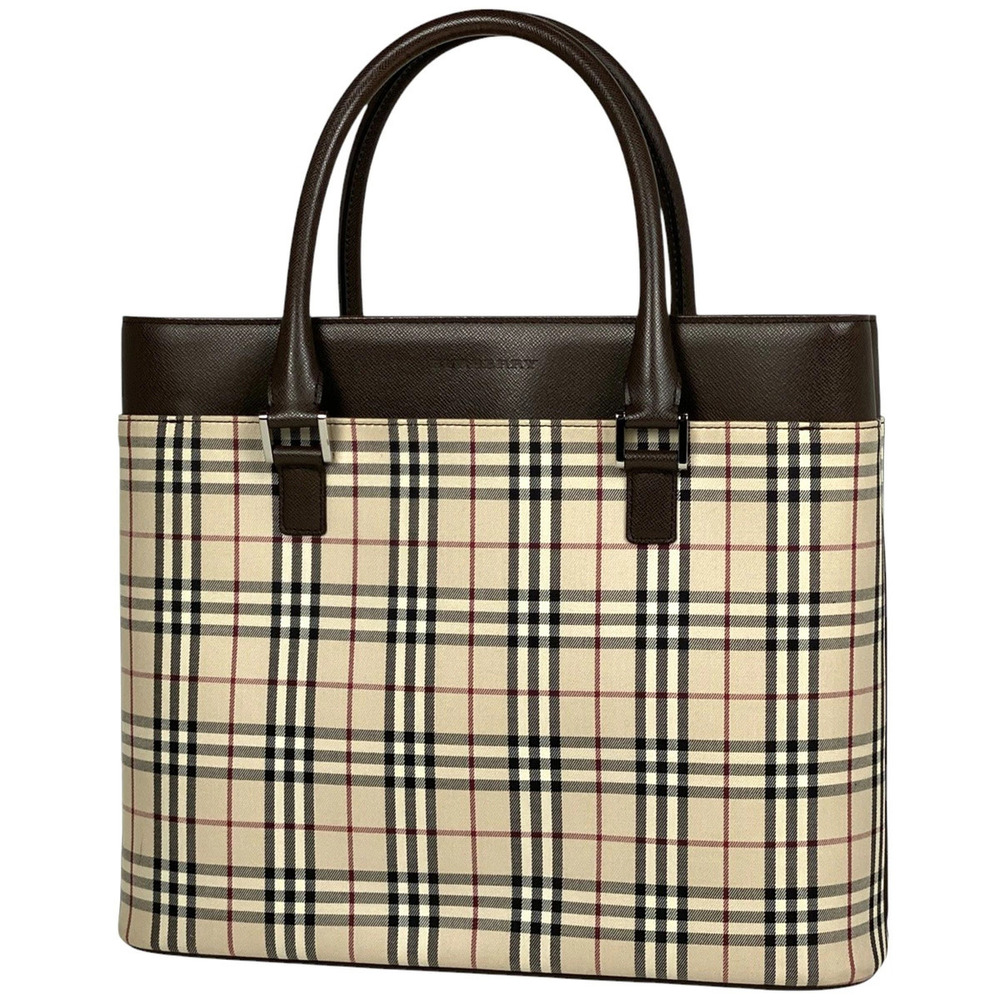 Burberry check tote bag handbag canvas beige brown